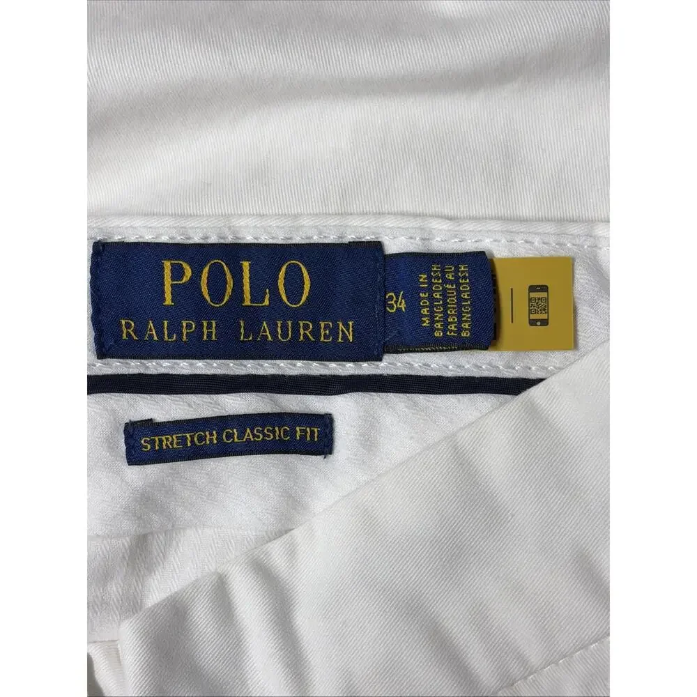 Ralph Lauren Men’s Stretch Classic Fit White Chino Shorts - Size 34 - 8” Inseam